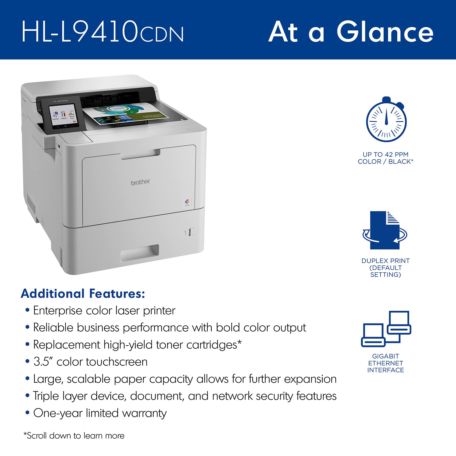 Brother HL‐L9410CDN Enterprise Color Laser Printer with Fast Printing, Large Paper Capacity, and Advanced Security Features - Image 3