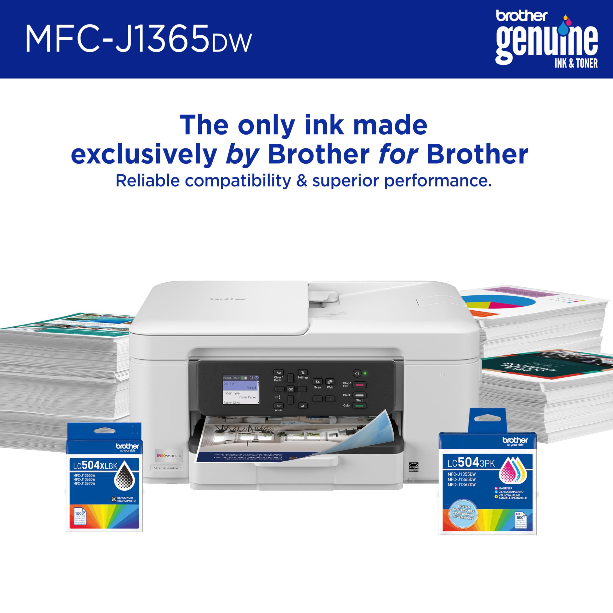 Brother INKvestment 1365 Wireless Color Inkjet All-in-One Printer with Automatic Duplex Printing and 1.8” Color Display | Includes Refresh Subscription Trial(1) (MFC-J1365DW) - Image 4
