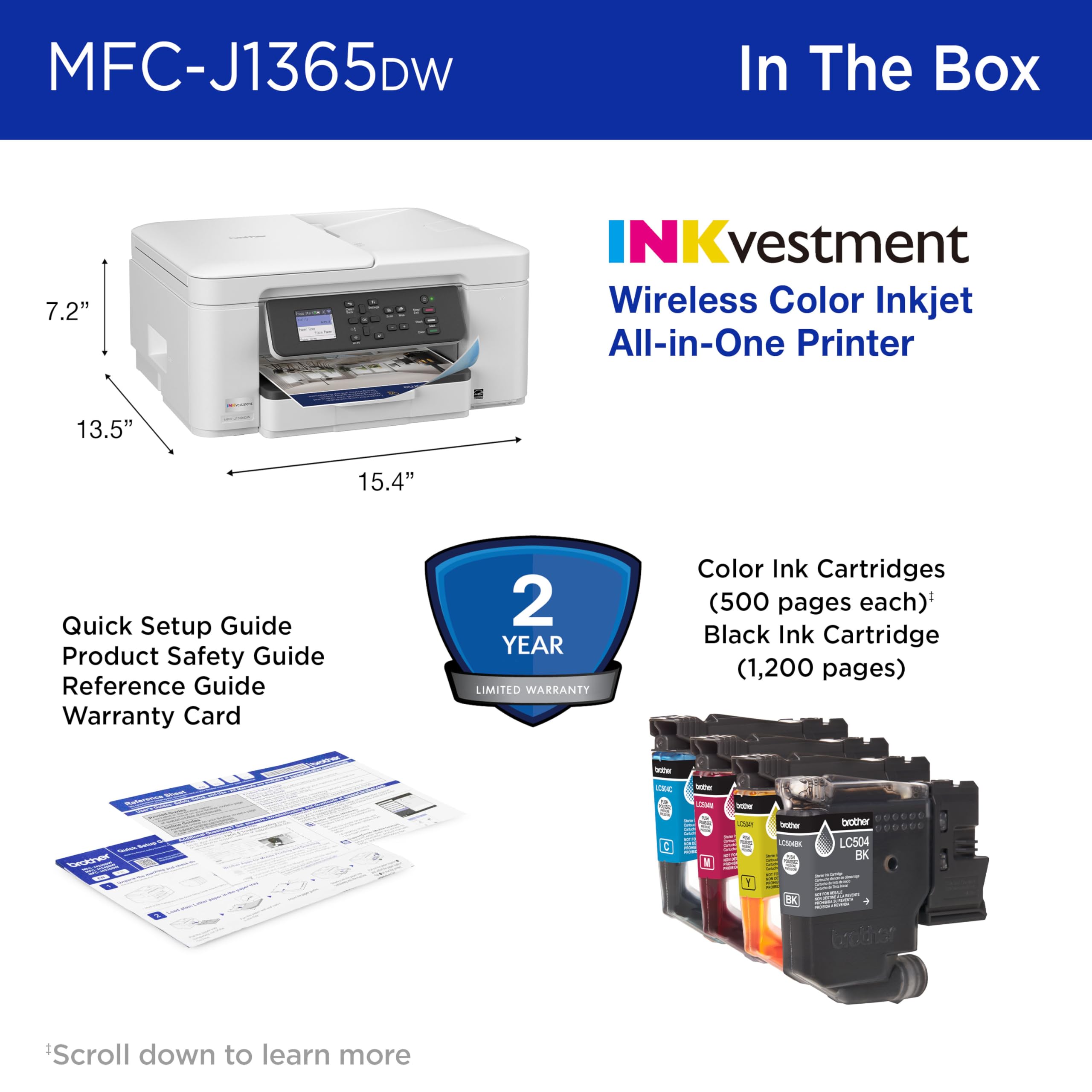 Brother INKvestment 1365 Wireless Color Inkjet All-in-One Printer with Automatic Duplex Printing and 1.8” Color Display | Includes Refresh Subscription Trial(1) (MFC-J1365DW) - Image 8