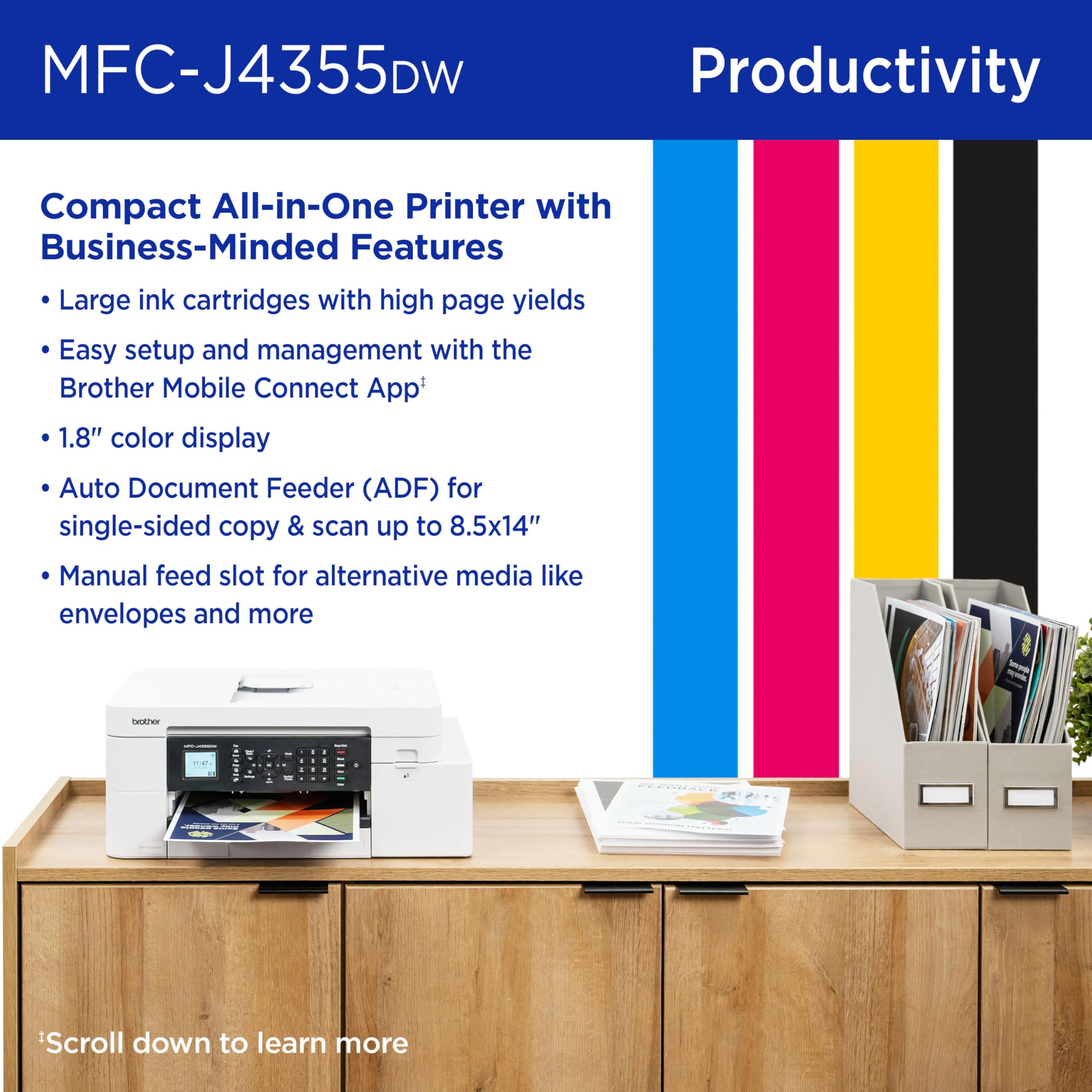 Brother INKvestment 4355 Wireless Color Inkjet All-in-One Printer with 1.8” Color Display and Manual Feed Slot | Includes Refresh Subscription Trial(1) (MFC-J4355DW) - Image 5