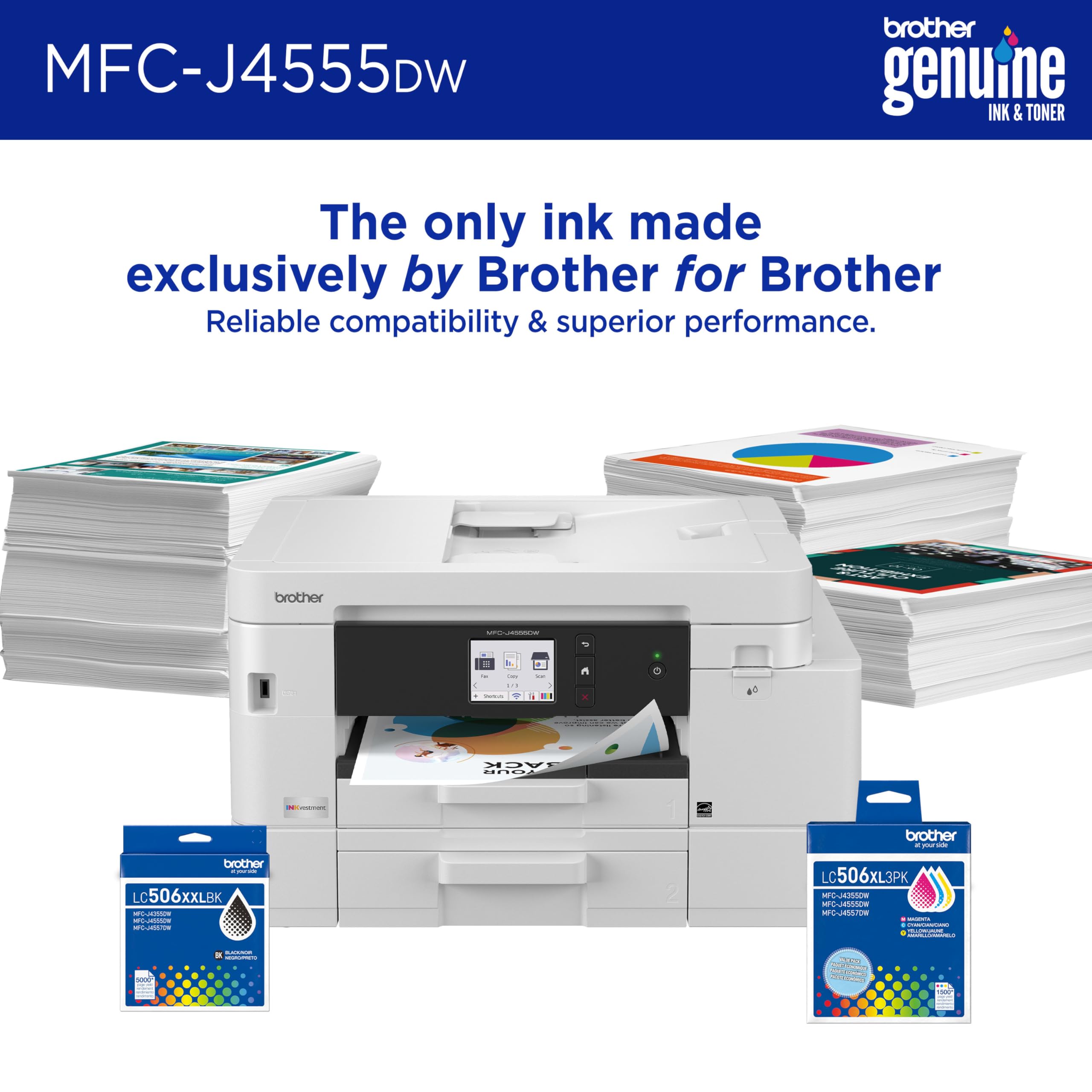 Brother INKvestment 4555 Wireless Color Inkjet All-in-One Printer with 2.7” Color Touchscreen and 2 Paper Trays | Includes Refresh Subscription Trial(1) (MFC-J4555DW) - Image 4