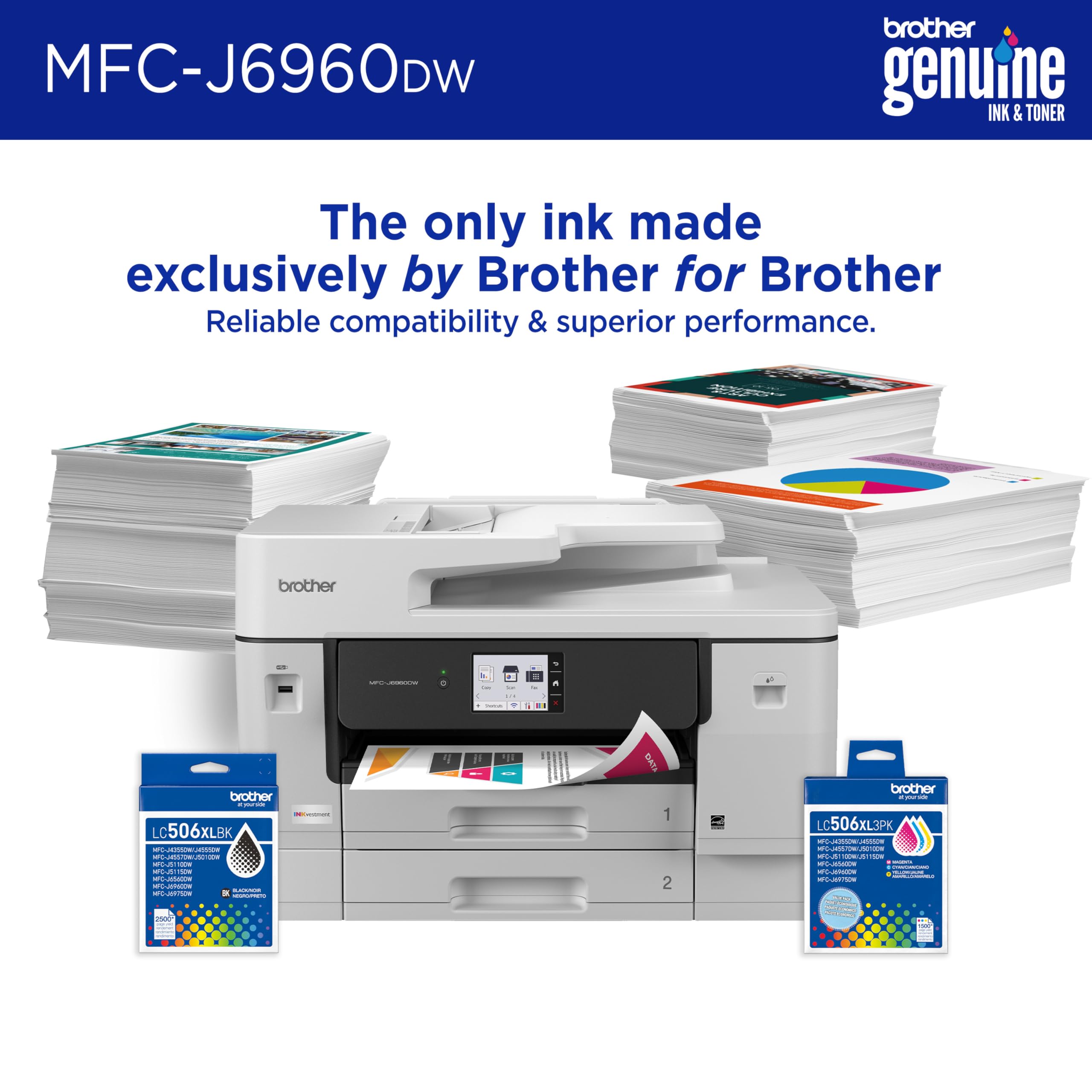 Brother INKvestment 6960 Wireless Color Inkjet All-in-One Printer with 11”x17” Capabilities and 3.5” Color Touchscreen | Includes Refresh Subscription Trial(1) (MFC-J6960DW) - Image 7