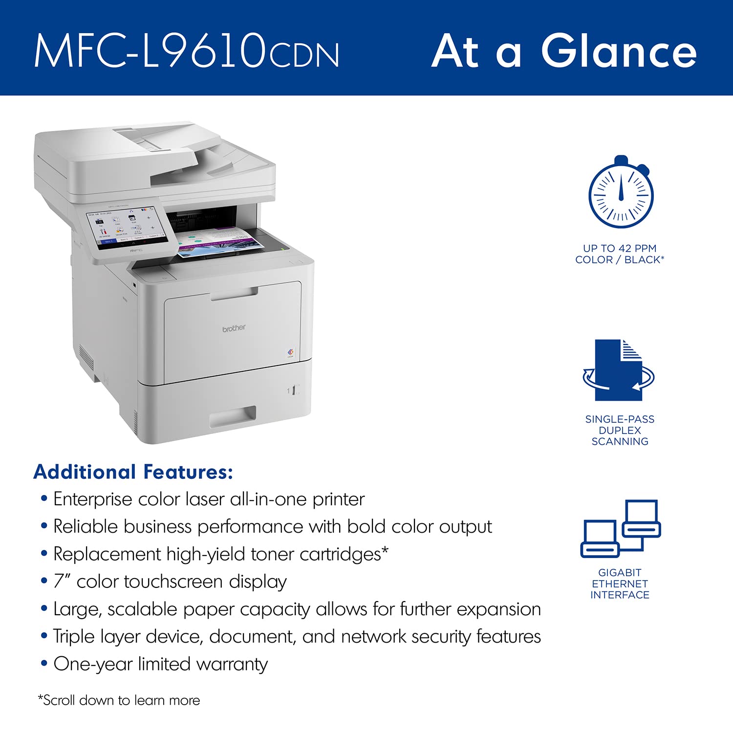 Brother MFC‐L9610CDN Enterprise Color Laser All‐in‐One Printer with Fast Printing, Large Paper Capacity, and Advanced Security Features - Image 4