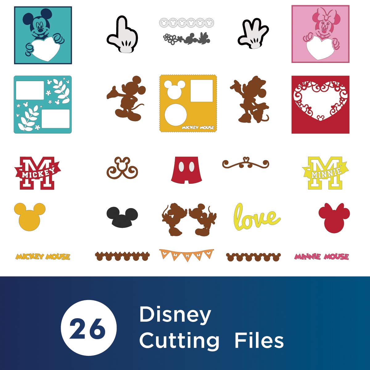 Brother ScanNCut Disney Pattern Collection 1 CADSNP01, Classic Mickey & Minnie Mouse, 26 Designs Disney Vinyl Decals, DIY Valentine's Cards, Appliques with Mickey Ears, Gloves, Hearts, Banners & More - Image 3