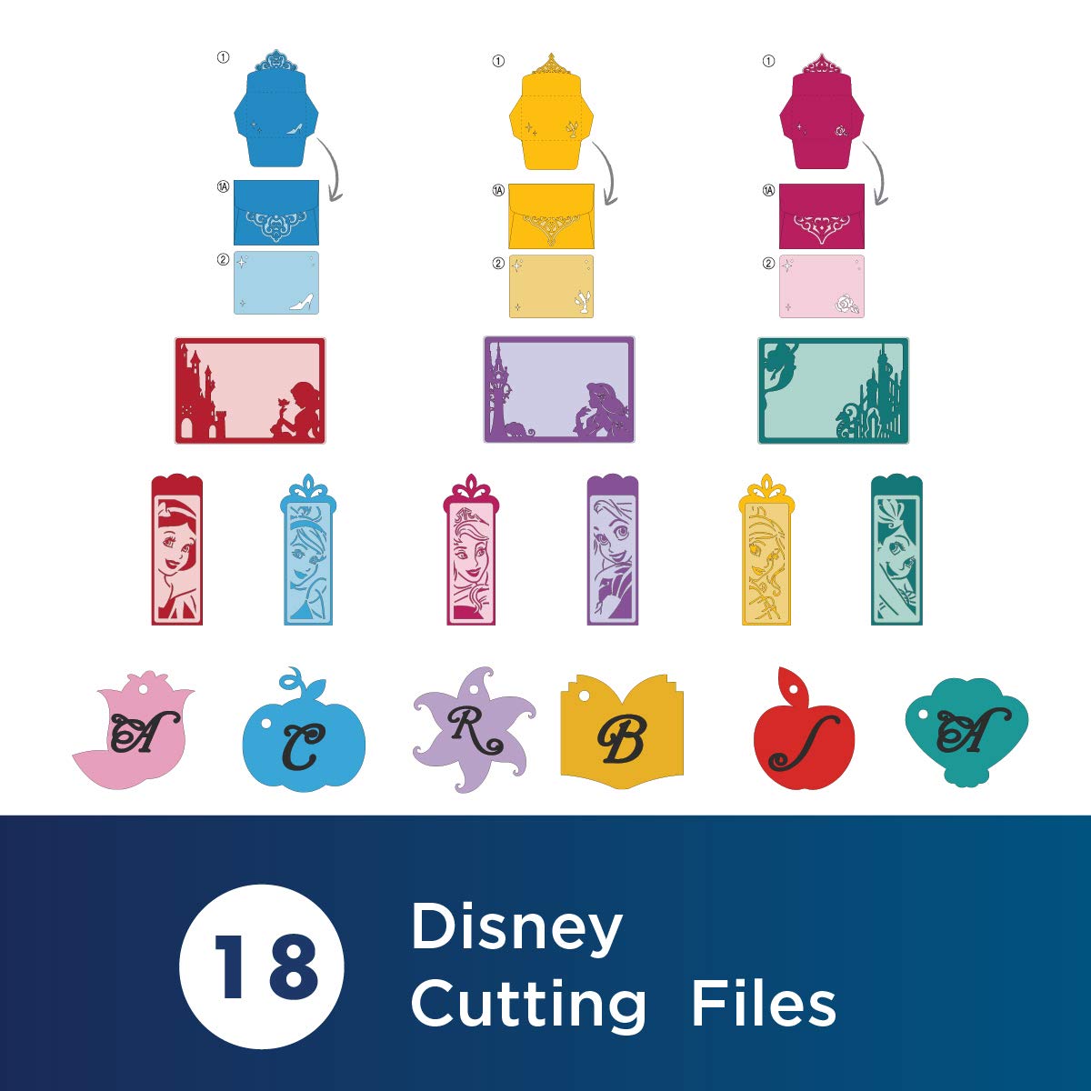 Brother ScanNCut Disney Pattern Collection 2 CADSNP02, Classic Disney Princesses, 18 Designs for DIY Greeting Cards, Bookmarks, Gift Tags with Cinderella, Belle, Aurora, Snow White, Rapunzel and Ariel - Image 3