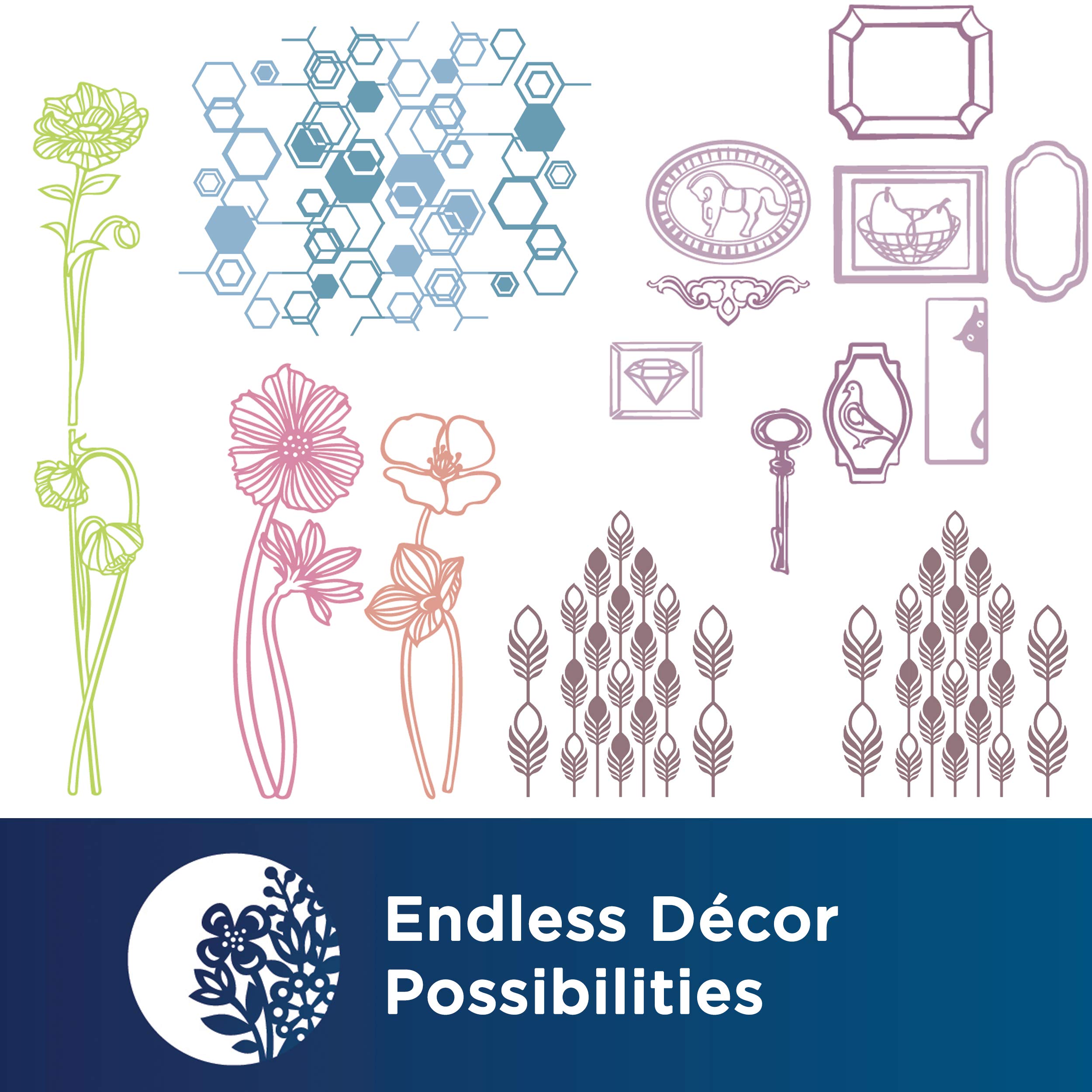 Brother ScanNCut DX Home Deco Pattern Collection for Roll Feeder CADXRFDP02, Includes 21 Designs with Tropical Plants, Flowers, Frames and More, Make Vinyl Wall Decals up to 6' Long, White - Image 4