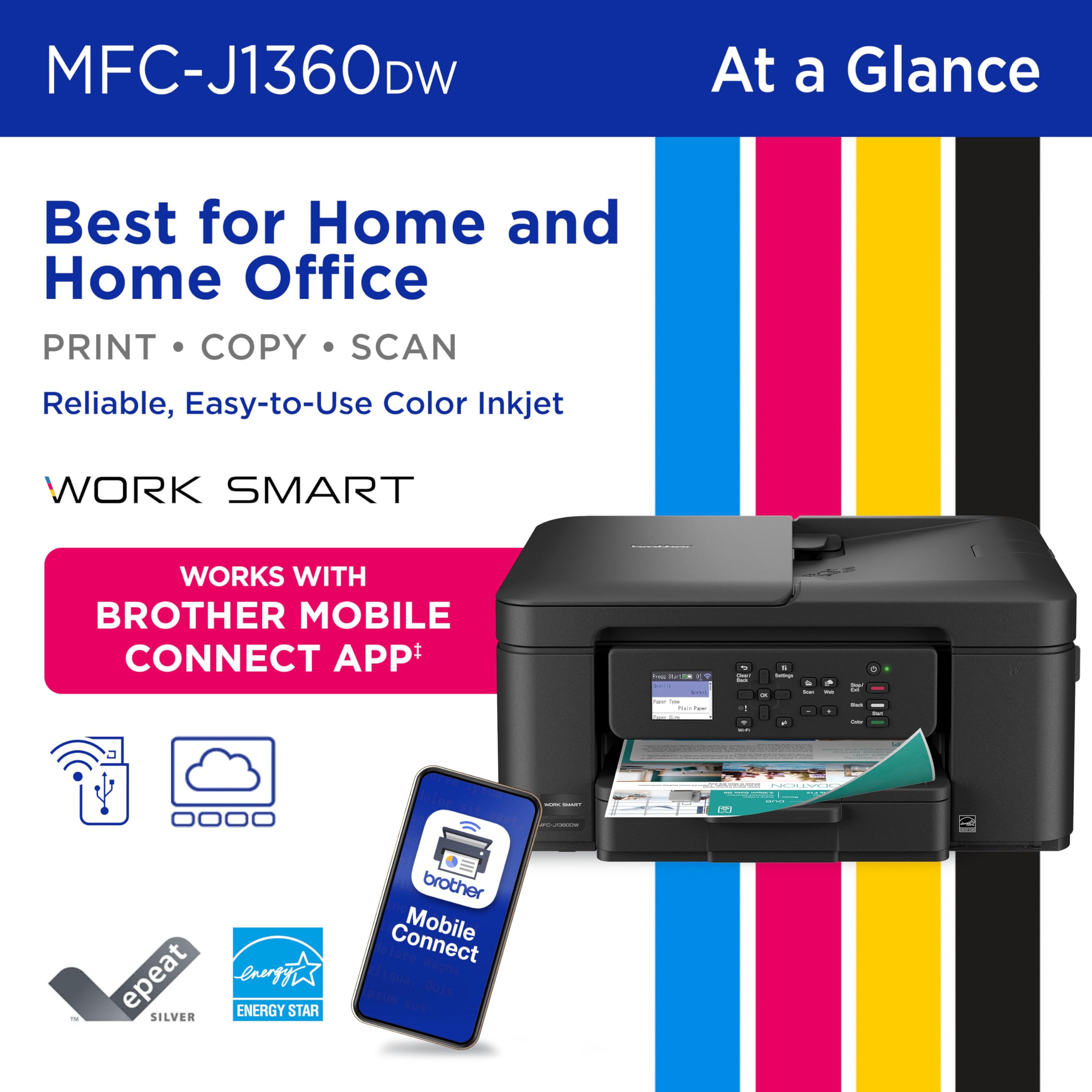 Brother Work Smart 1360 Wireless Color Inkjet All-in-One Printer with Automatic Duplex Printing and 1.8” Color Display | Includes Refresh Subscription Trial(1) (MFC-J1360DW) (Uses LC501 Series Inks) - Image 3