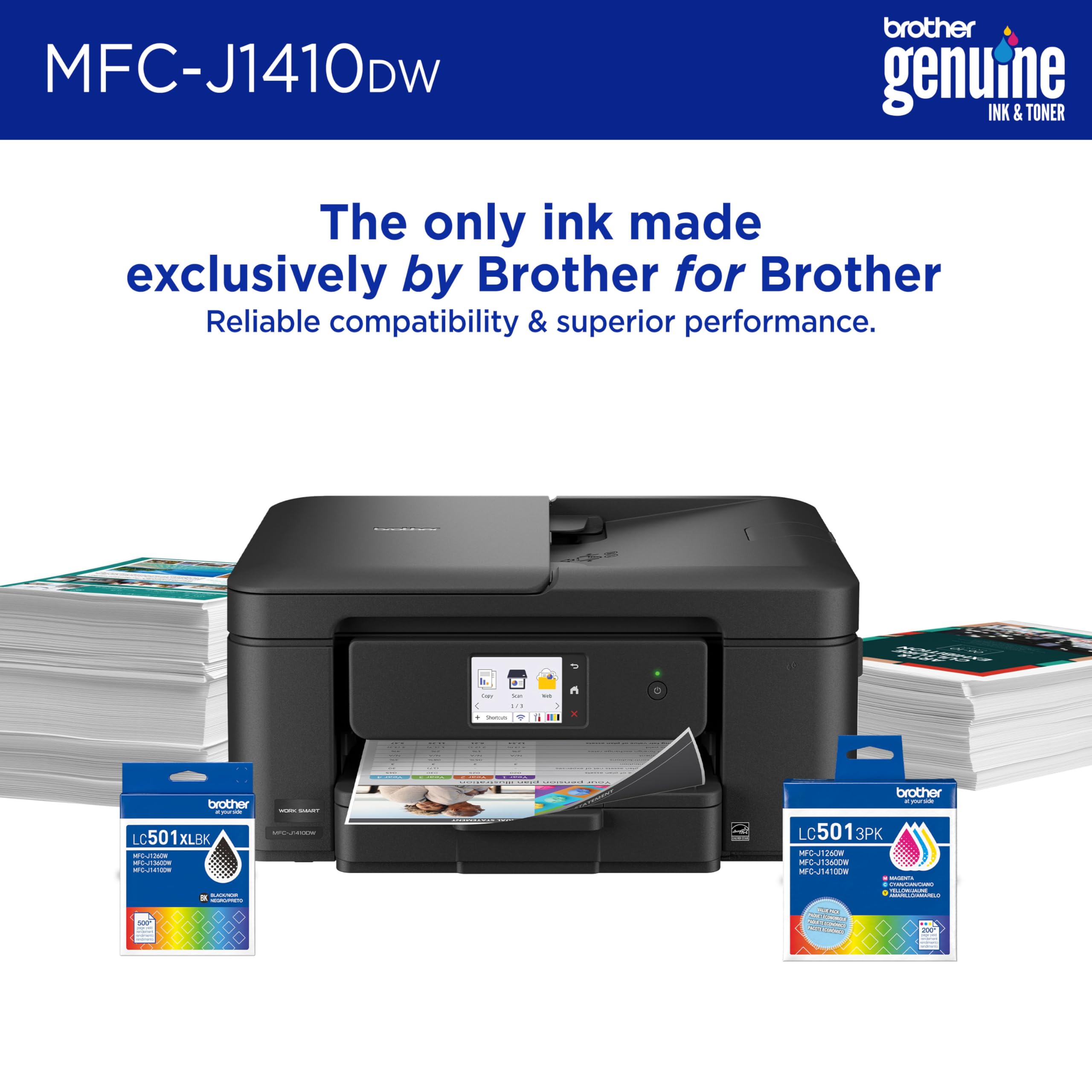 Brother Work Smart 1410 Wireless Color Inkjet All-in-One Printer with 2.7” Touchscreen and Automatic Duplex Printing | Includes Refresh Subscription Trial(1) (MFC-J1410DW) - Image 4